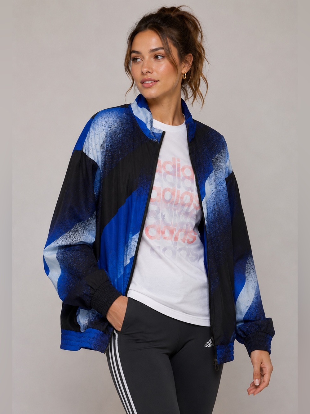 ADIDAS UNLEASH THE CONFIDENCE WOVEN JACKET TRACK TOP ROYAL BLUE & BLACK SIZE XS